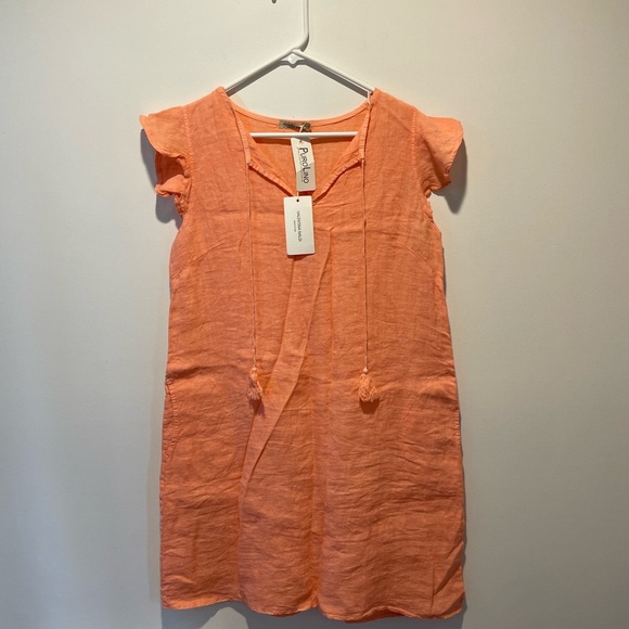 Valentina Naldi Linen Dress with Tassels Peach Size Medium NWT - Picture 1 of 6